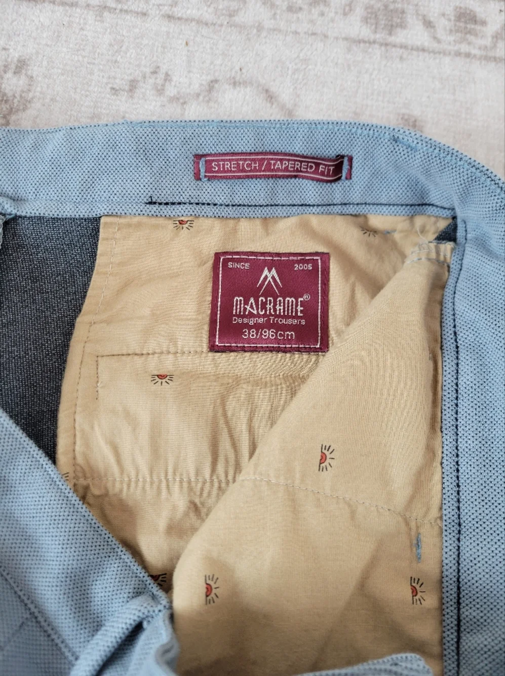 Macrame Designer Men’s 38 Light Blue Tapered‎ Trousers Stretch Business Casual